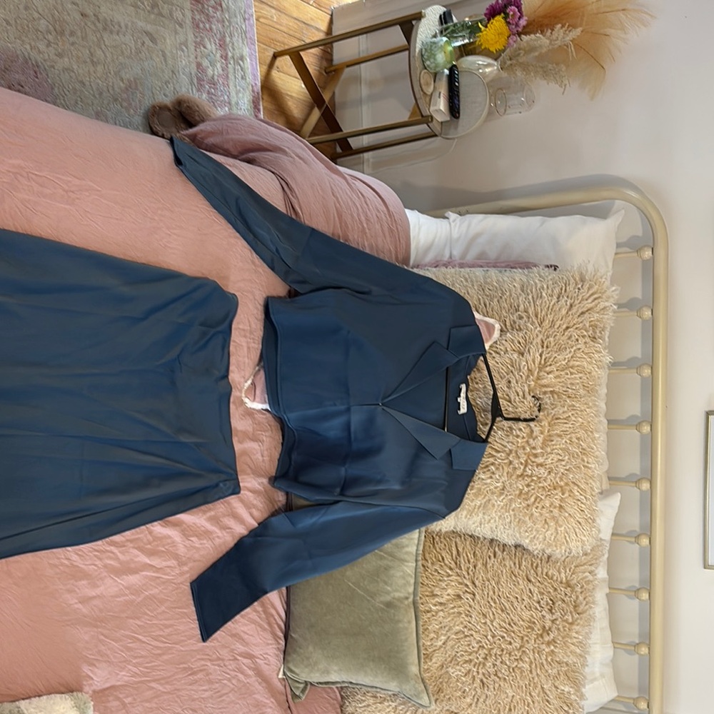 Blue Long Sleeve Blouse and Skirt Set